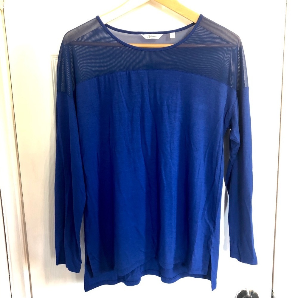 ✨3/$30✨ Reitmans Cobalt Blue Long Sleeve Top w Mesh Panel | S